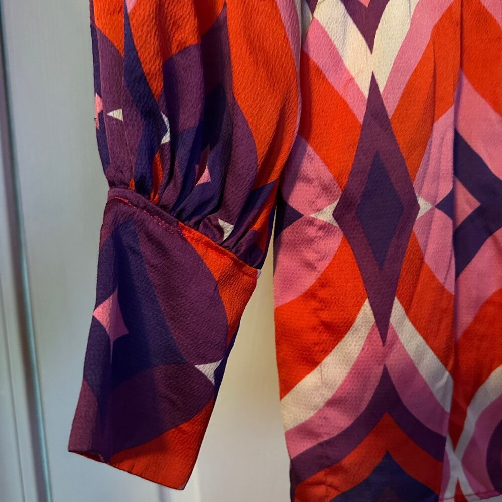 Alexis Geometric Print Romper Pink Red Purple XS Long Sleeve NWOT - Picture 8 of 8